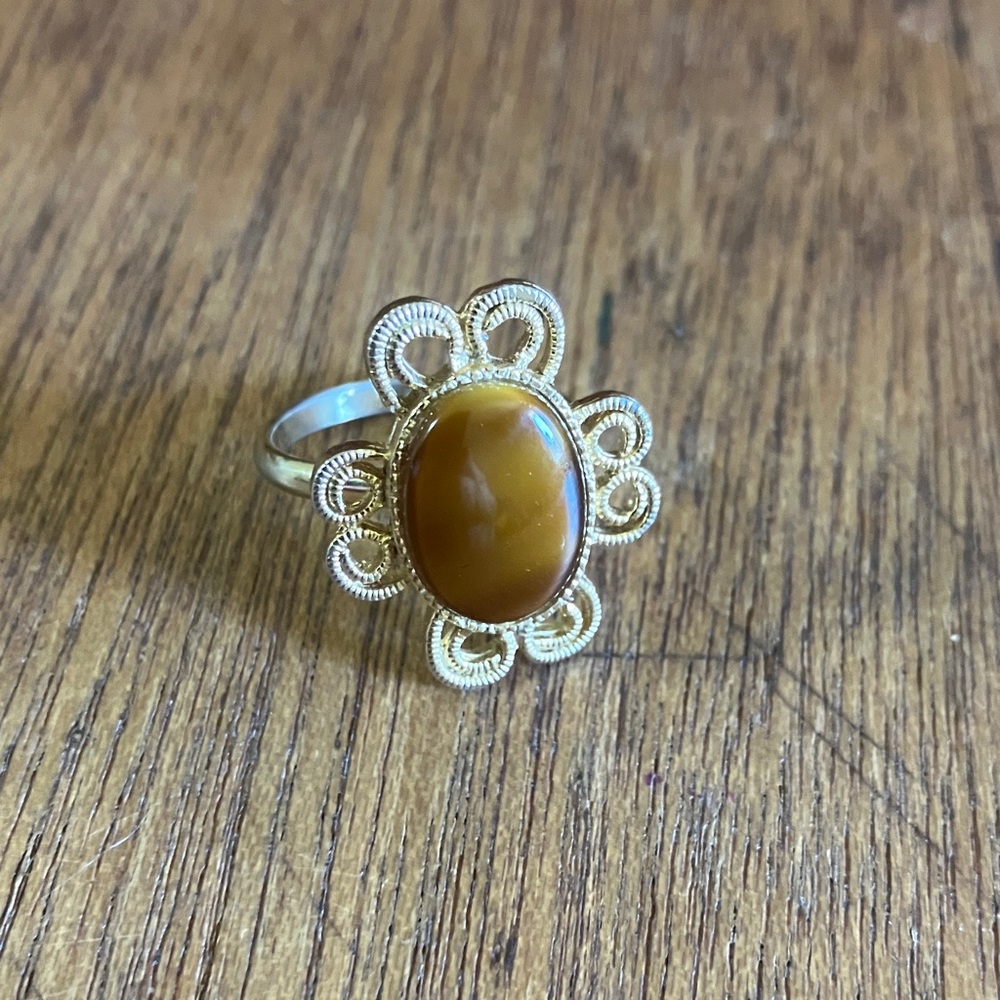 Vintage-Inspired Gold Tone Faux Jasper Adjustable Women's Ring